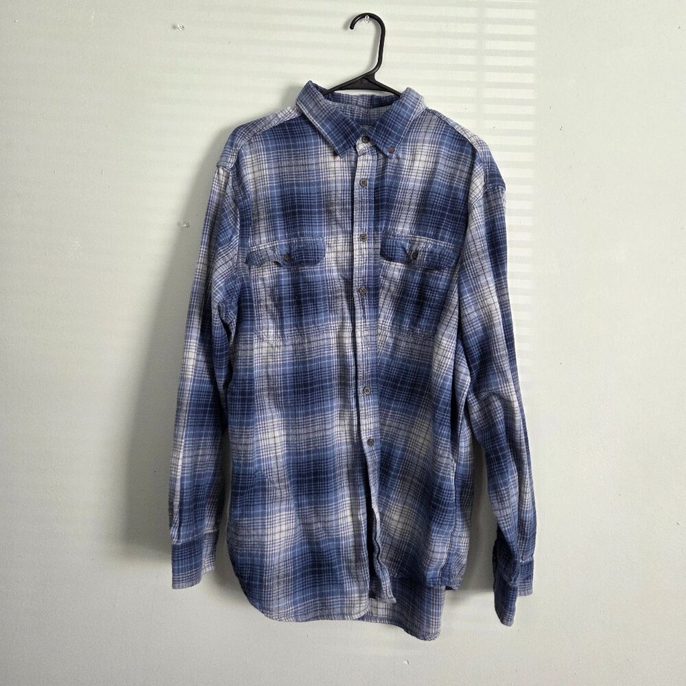 George Flannel Shirt Men's 2XL Blue Plaid Button Down Long Sleeve